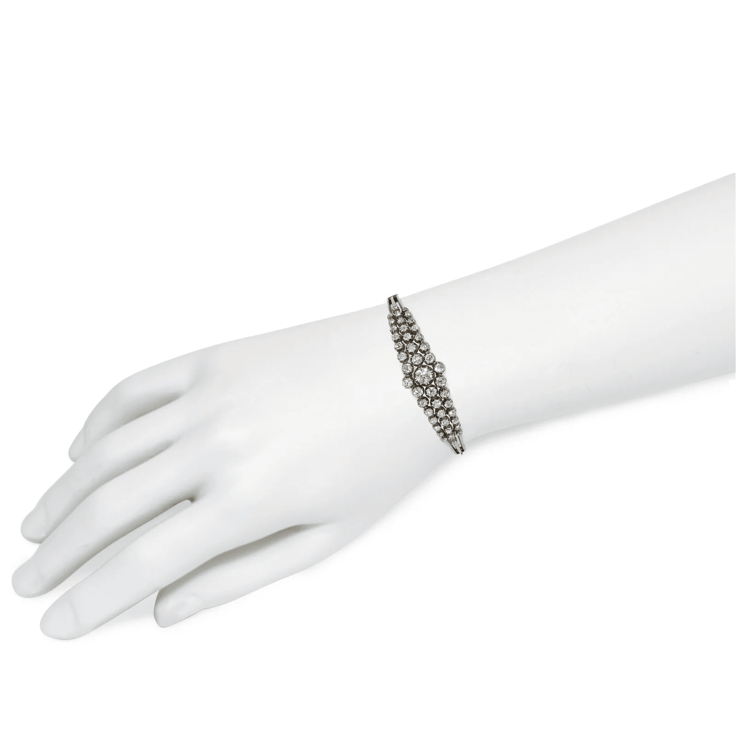 Victorian Silver & 18KT Yellow Gold Diamond Bangle Bracelet on wrist