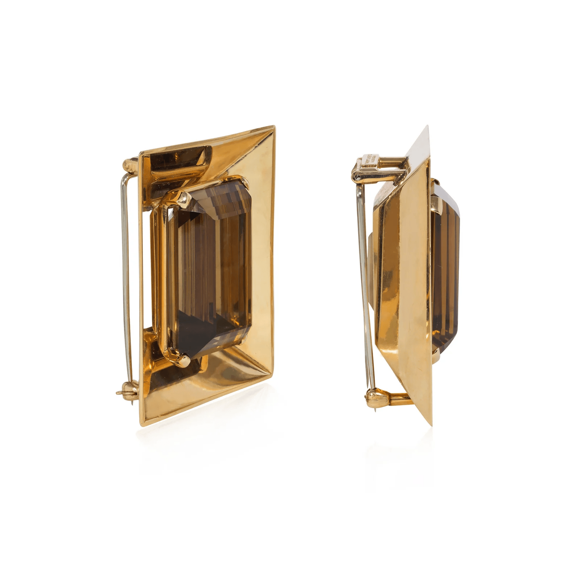 Trabert & Hoeffer Mauboussin 1940s 14KT Yellow Gold Citrine Clip Brooches side