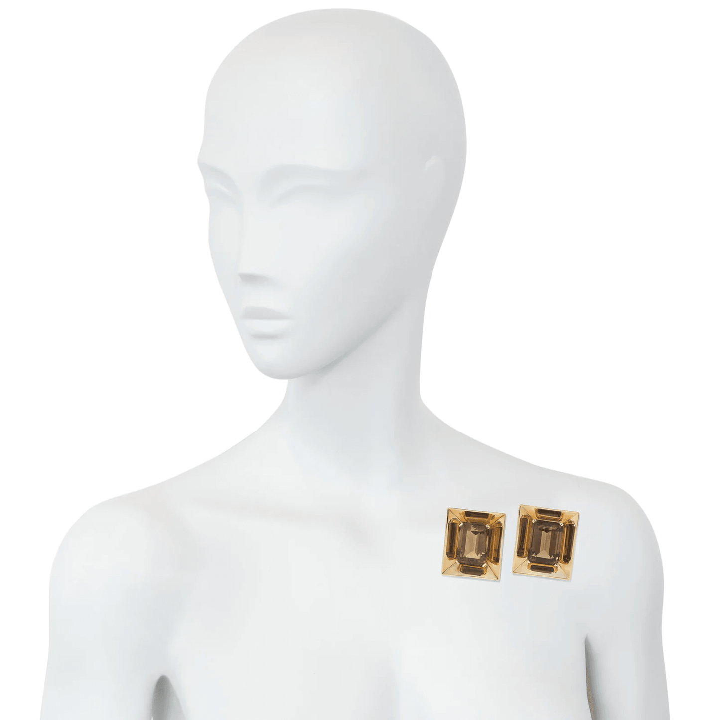Trabert & Hoeffer Mauboussin 1940s 14KT Yellow Gold Citrine Clip Brooches on shoulder