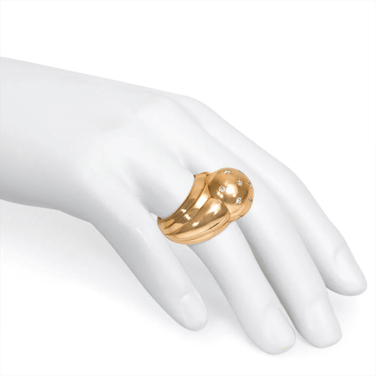 French Retro 18KT Rose Gold Diamond Ring on finger