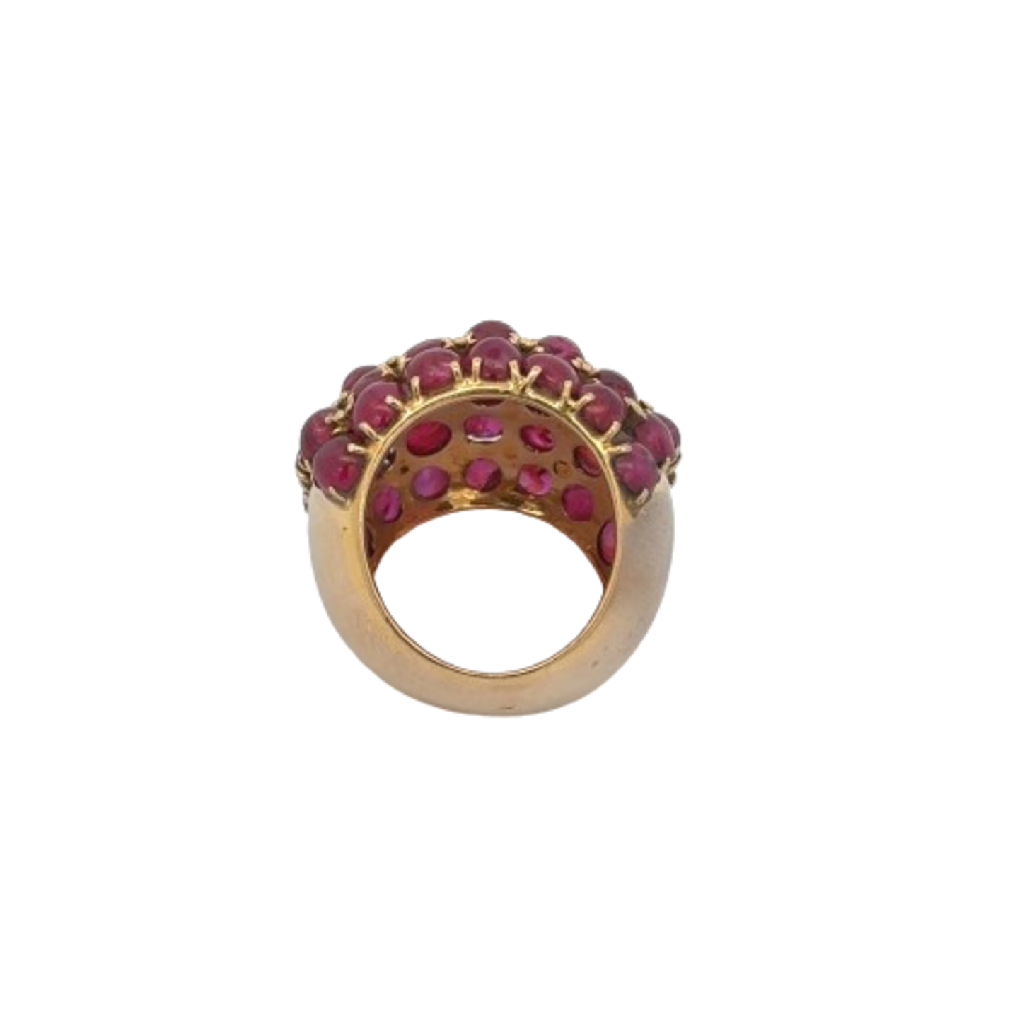 1950s 18KT Yellow Gold Ruby Bombe Ring back
