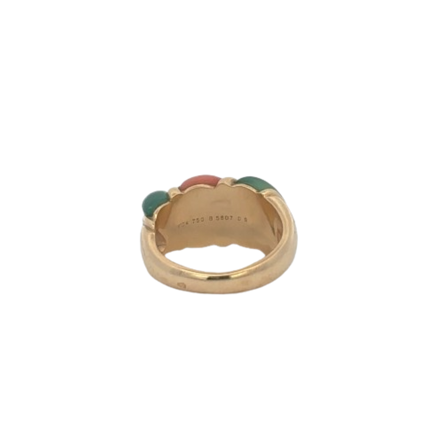 Van Cleef & Arpels French 1980s 18KT Yellow Gold Chalcedony & Coral Ring back