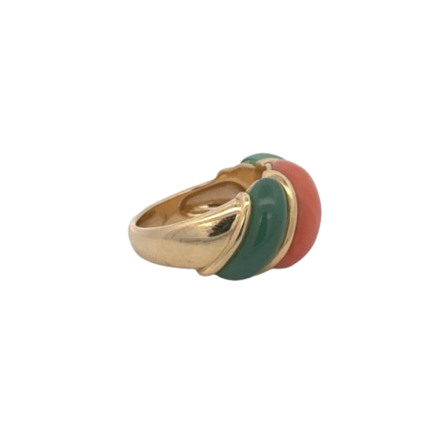 Van Cleef & Arpels French 1980s 18KT Yellow Gold Chalcedony & Coral Ring side