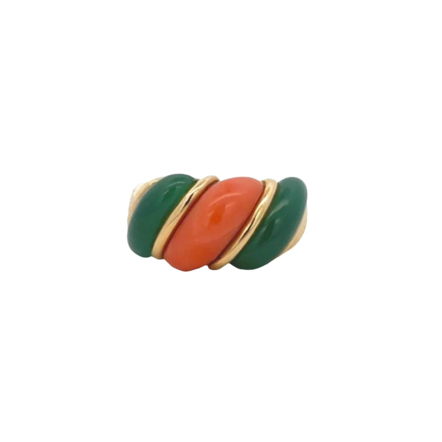 Van Cleef & Arpels French 1980s 18KT Yellow Gold Chalcedony & Coral Ring front