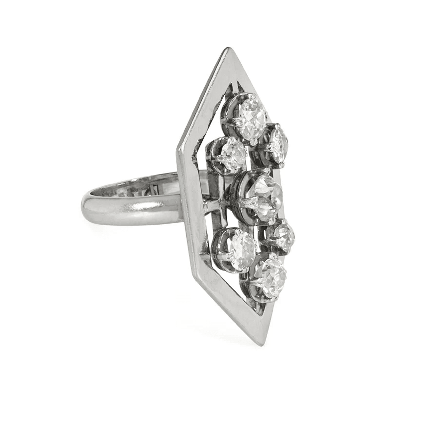 French 1930s Platinum Diamond Ring side