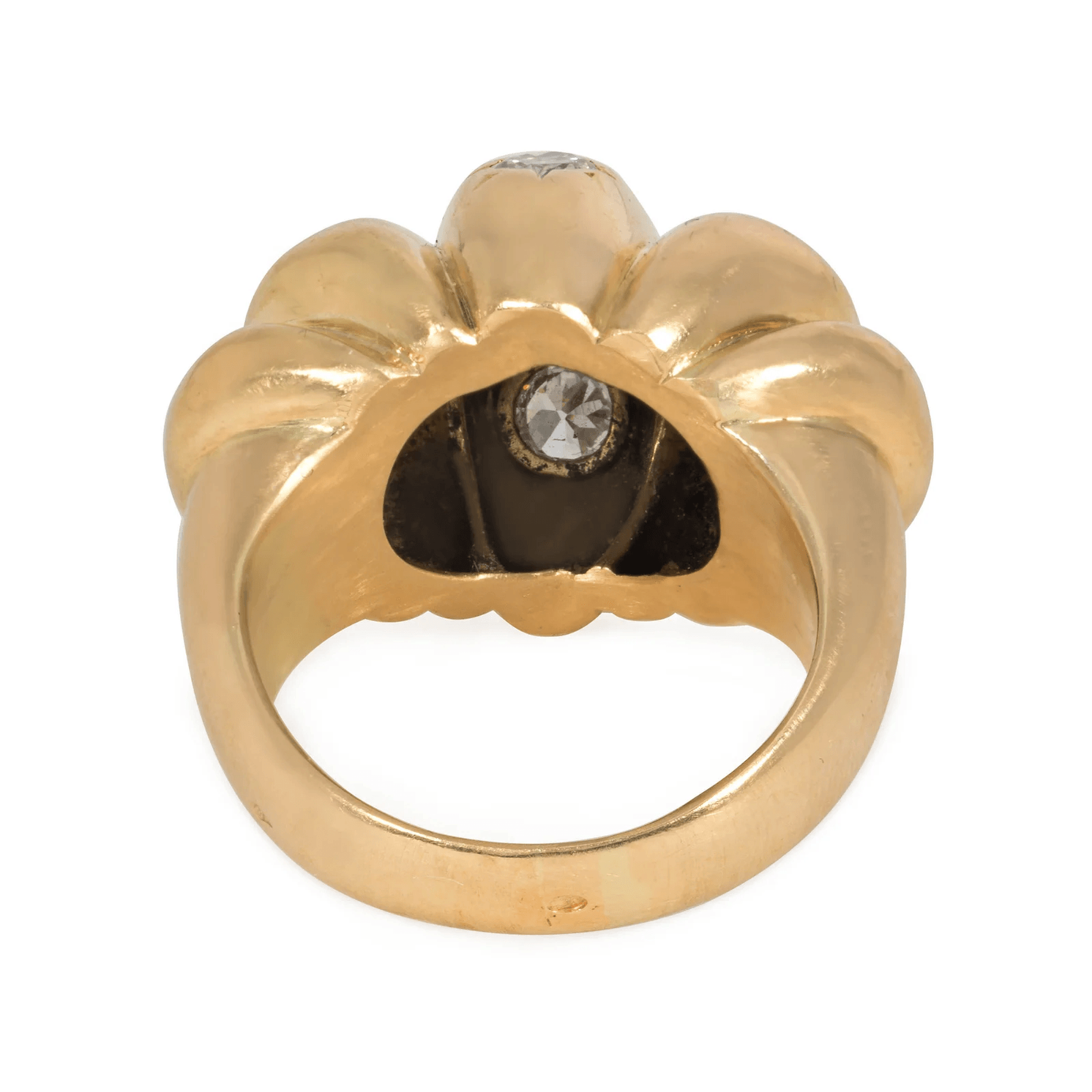 French 1950s 18KT Yellow Gold Diamond Bombé Ring back