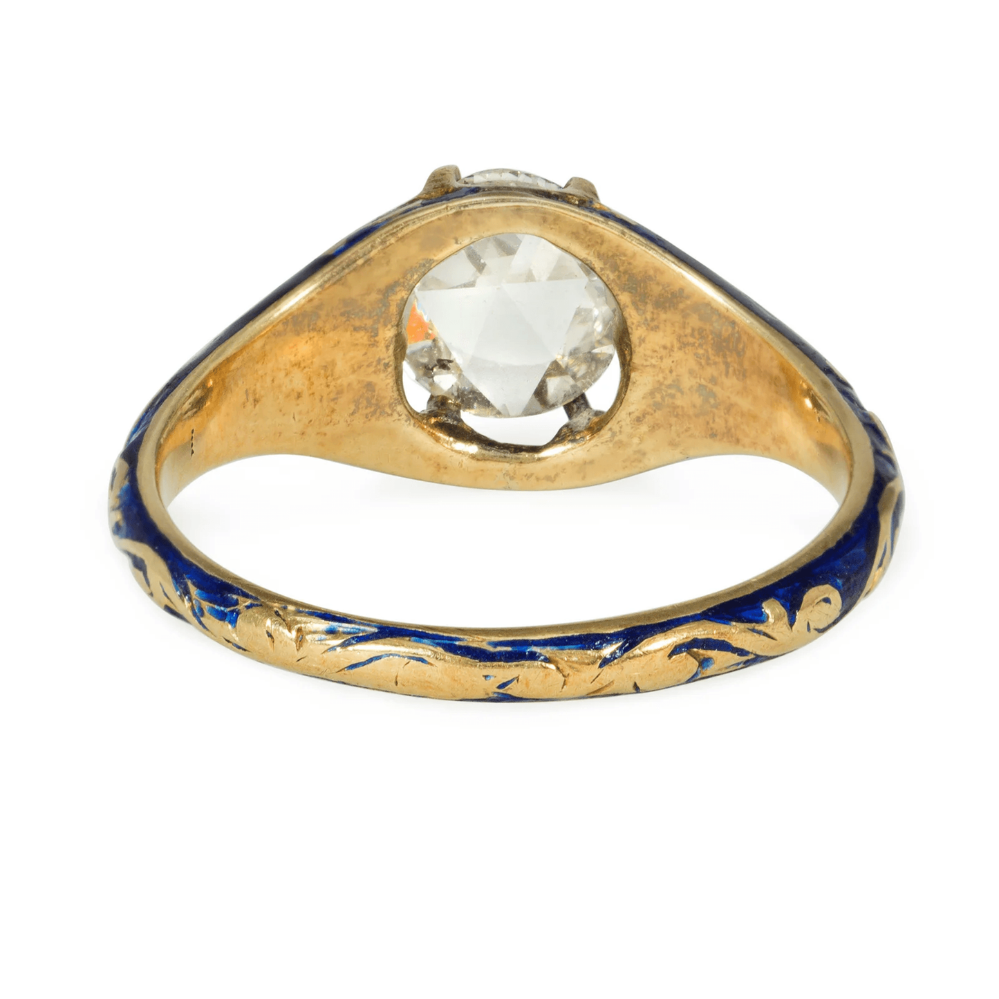 Victorian 15KT Yellow Gold Diamond & Enamel Ring back