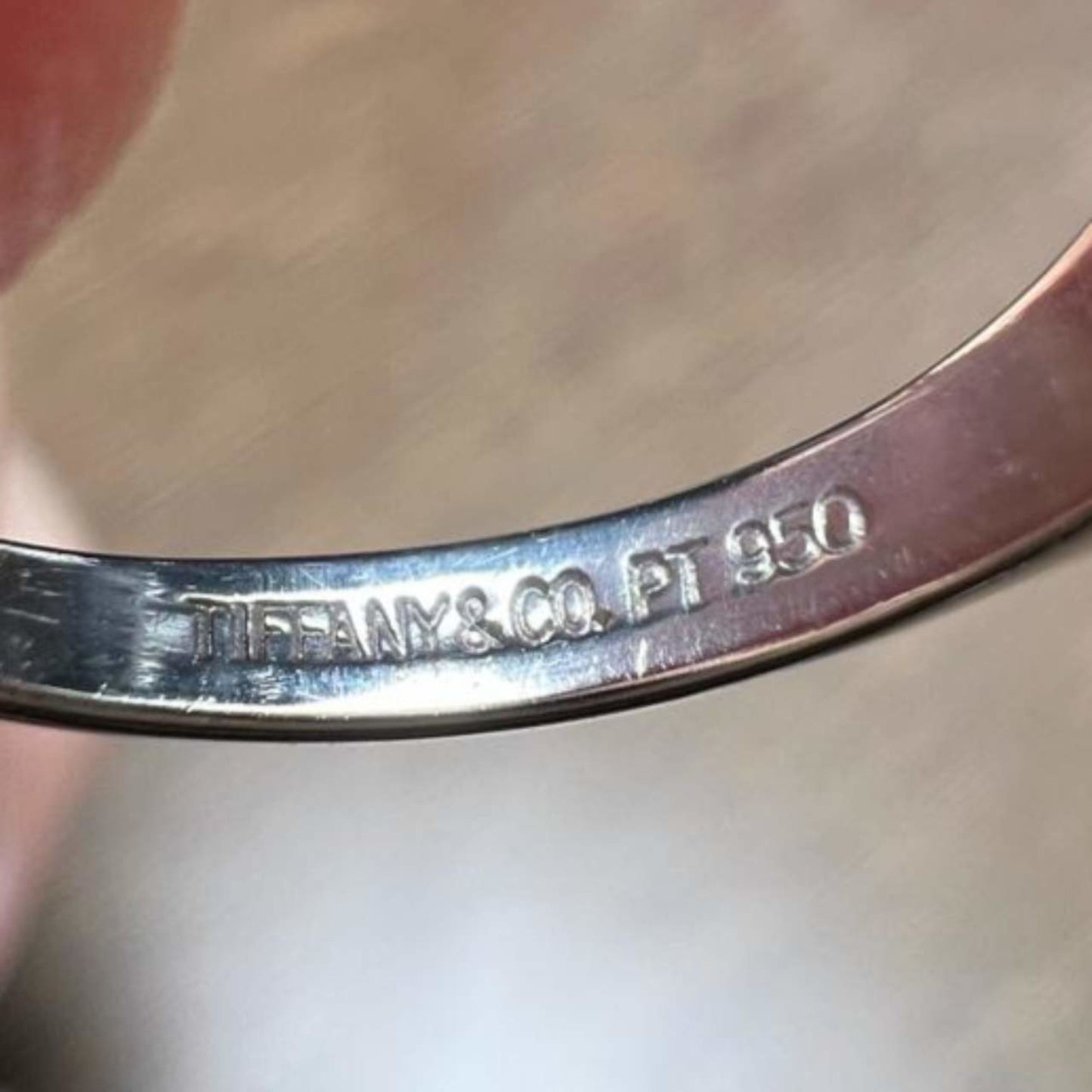 Tiffany & Co. Post-1980s Platinum Diamond Ring close-up of signature