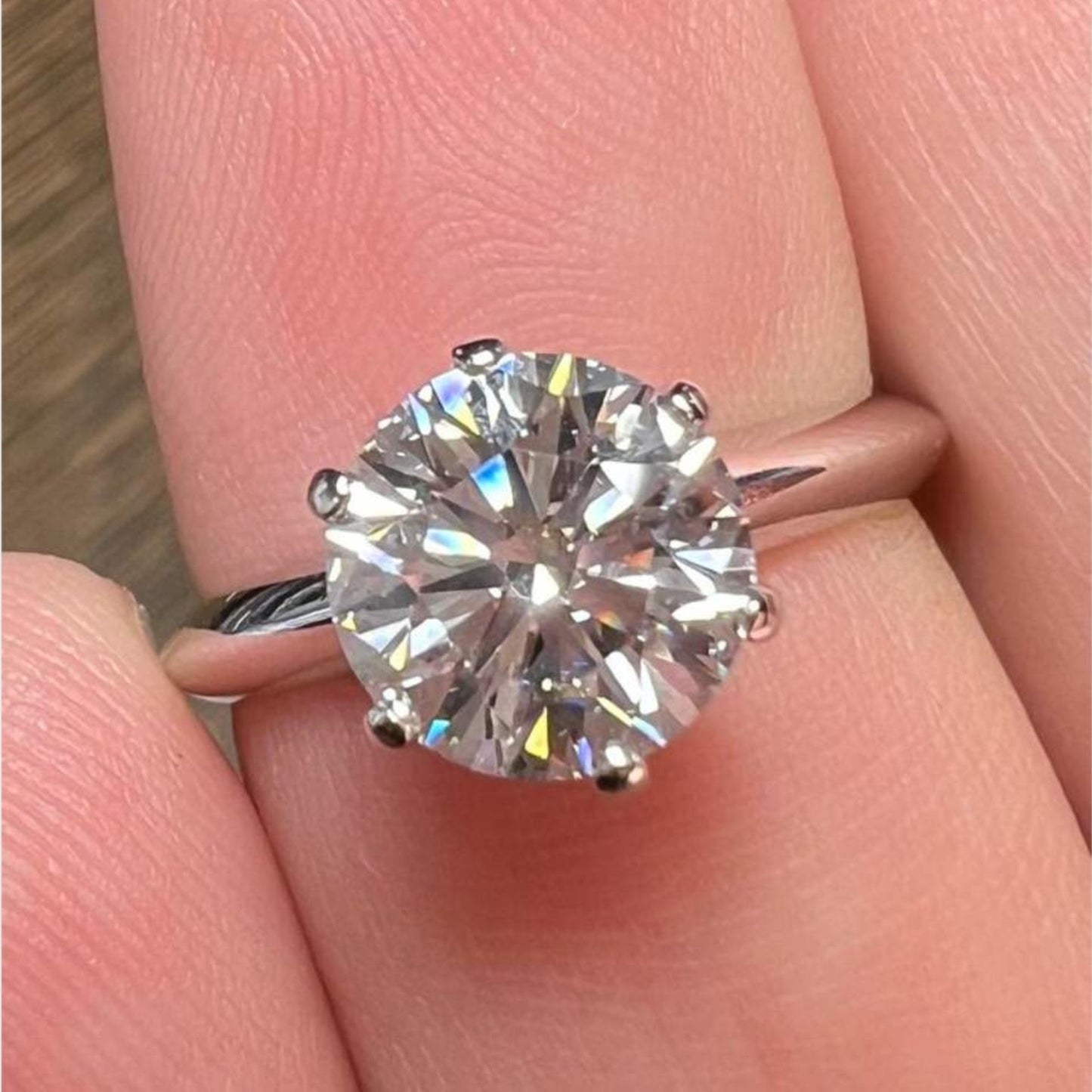 Tiffany & Co. Post-1980s Platinum Diamond Ring on finger