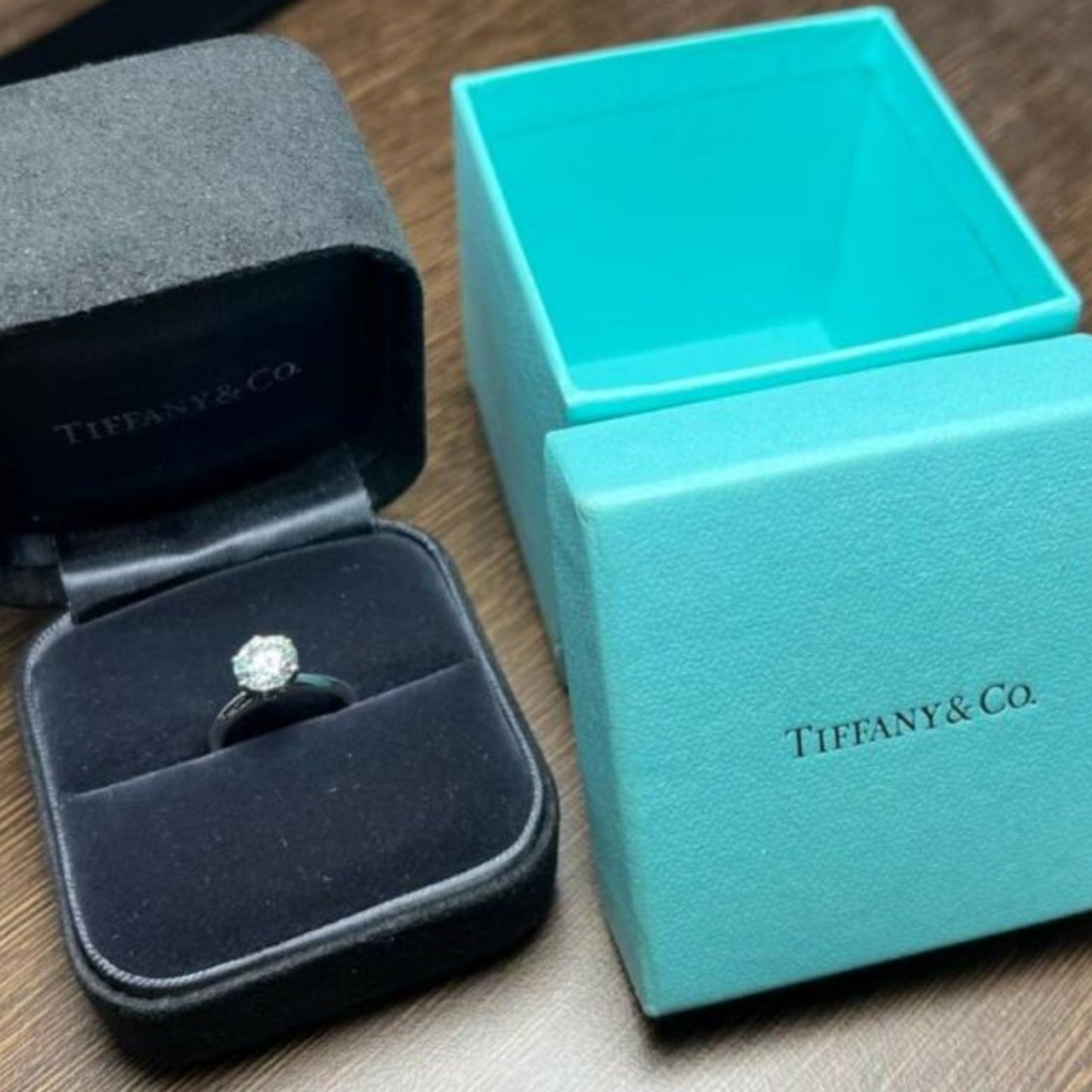 Tiffany & Co. Post-1980s Platinum Diamond Ring in original box