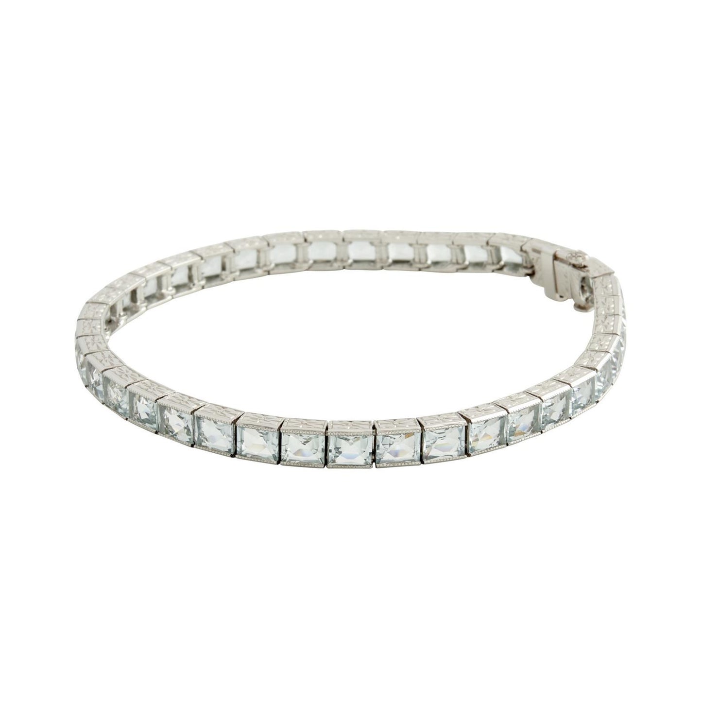 Post-1980s Platinum Aquamarine Line Bracelet side