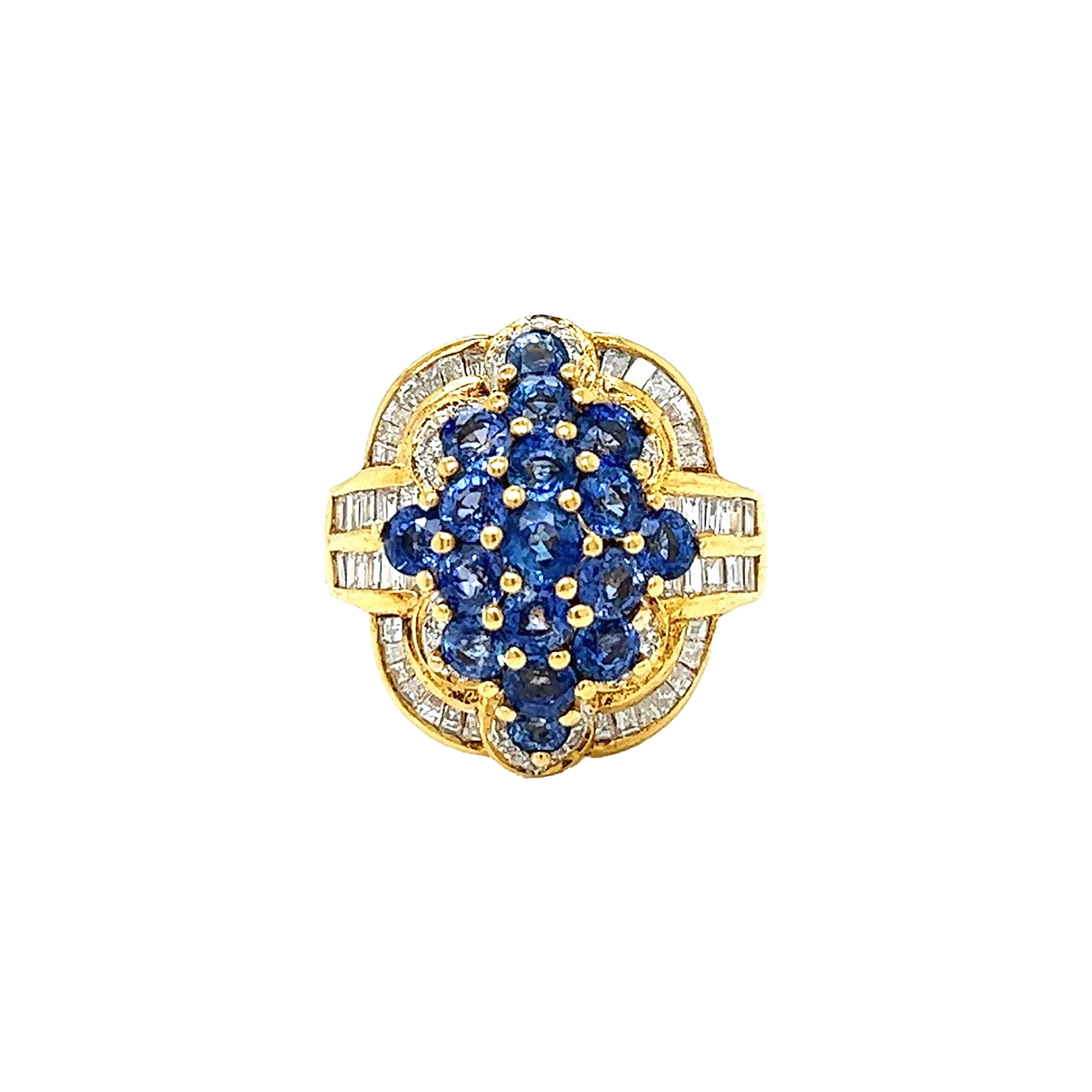 Post-1980s 18KT Yellow Gold Sapphire & Diamond Ring front