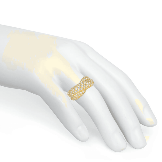 Van Cleef & Arpels French 1980s 18KT Yellow Gold Diamond Bombé Ring on finger