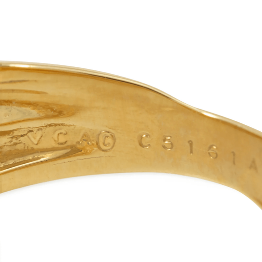 Van Cleef & Arpels French 1980s 18KT Yellow Gold Diamond Bombé Ring close-up of signature