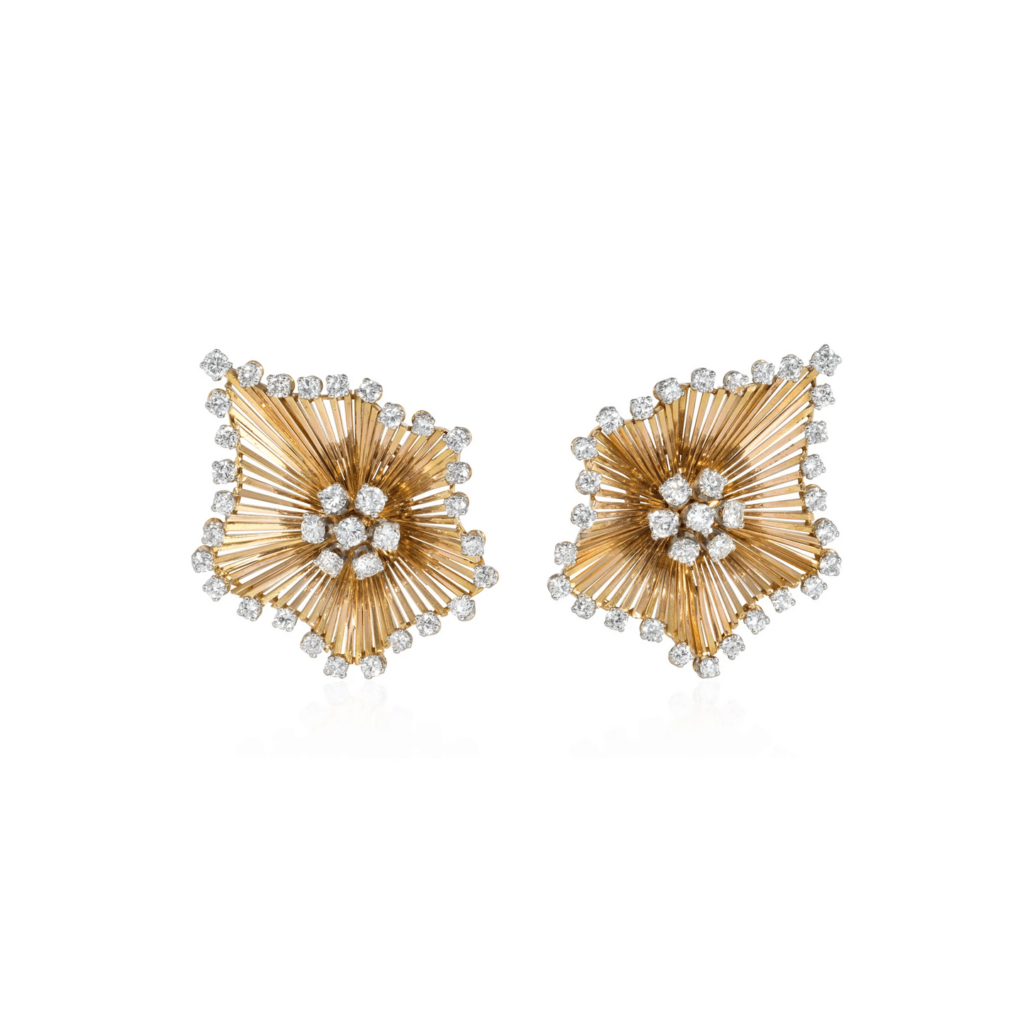 French 1950s 18KT Yellow Gold Diamond Earrings front