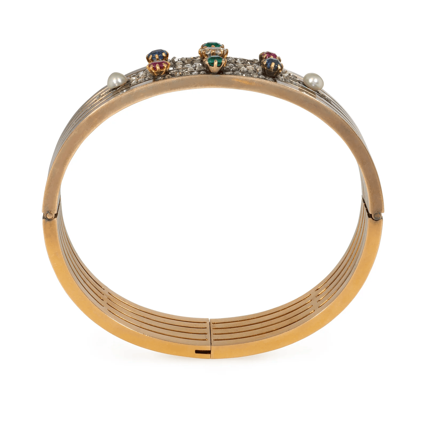 Antique 18KT Yellow Gold Multigem Bangle Bracelet profile