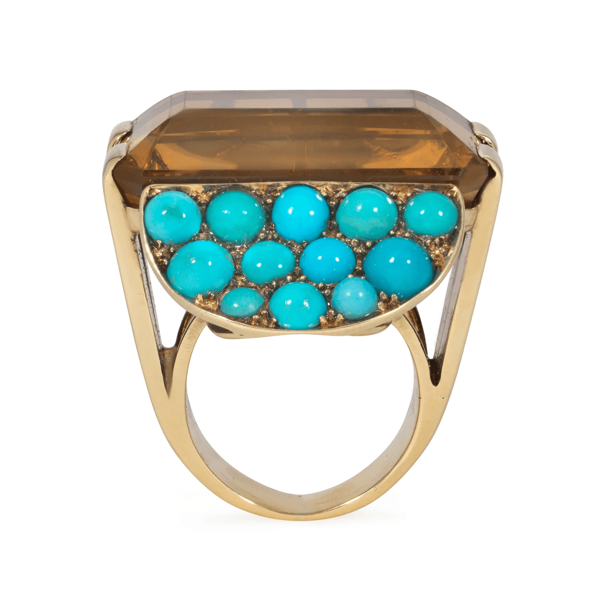 Retro 14KT Yellow Gold Citrine & Turquoise Ring profile