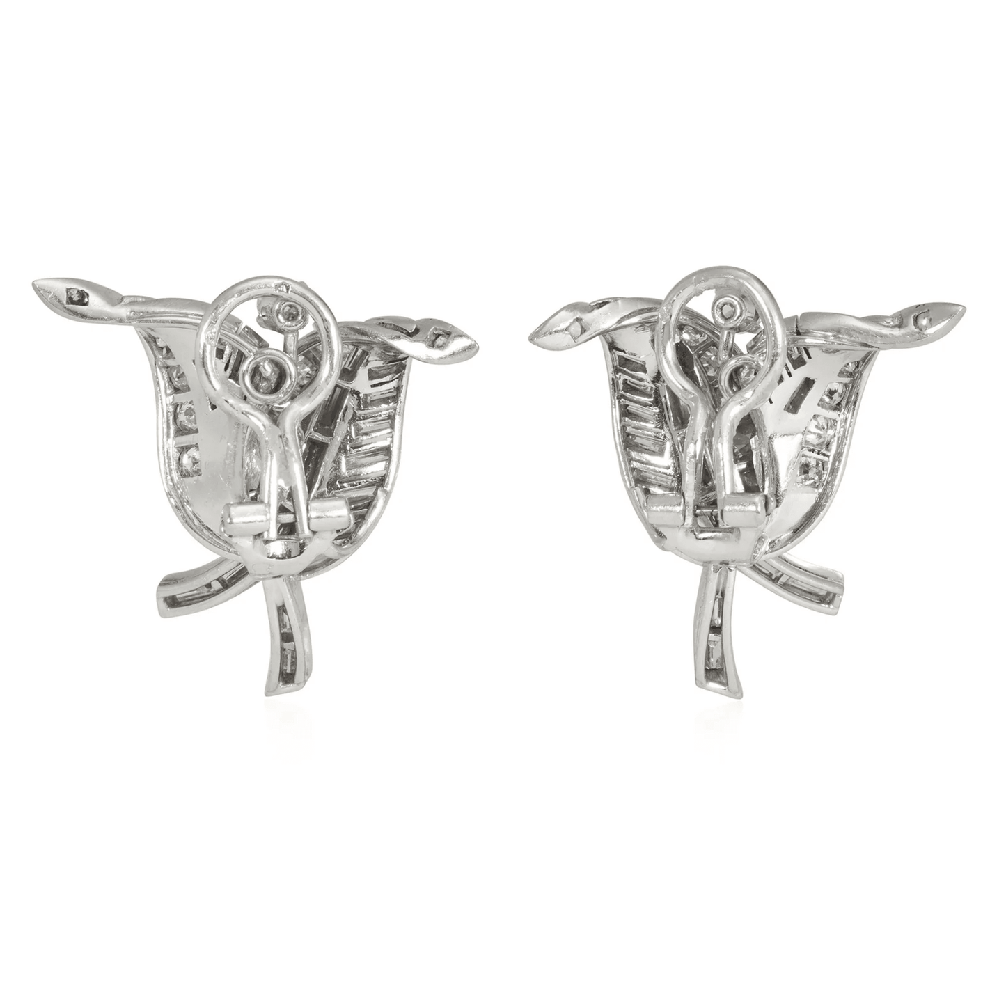 French 1950s Platinum & 18KT White Gold Diamond Earrings back