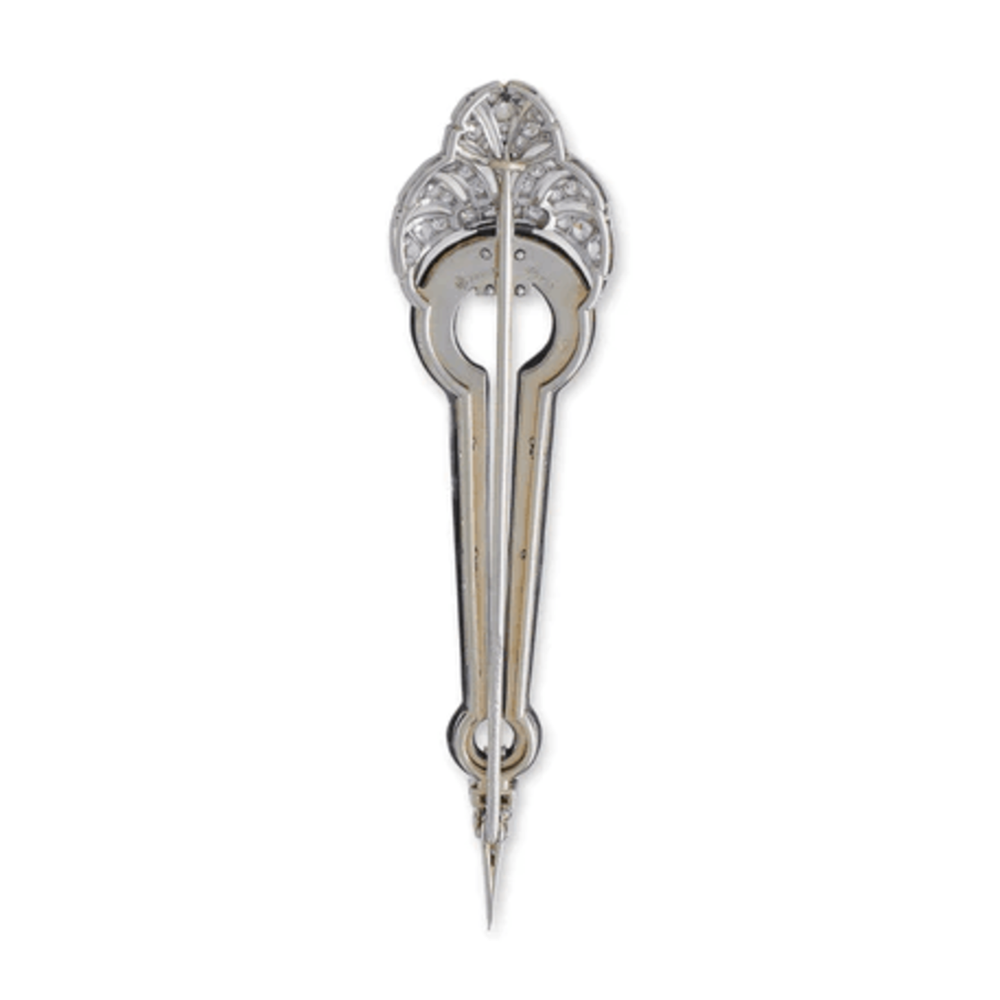 Boucheron Paris Art Deco Platinum & 18KT Yellow Gold Diamond & Enamel Brooch back