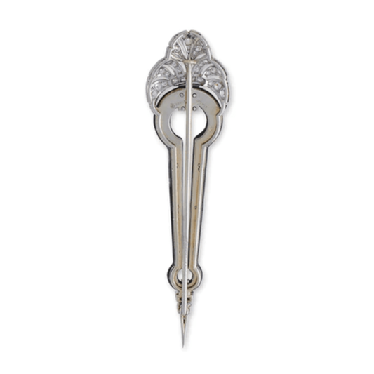 Boucheron Paris Art Deco Platinum & 18KT Yellow Gold Diamond & Enamel Brooch back
