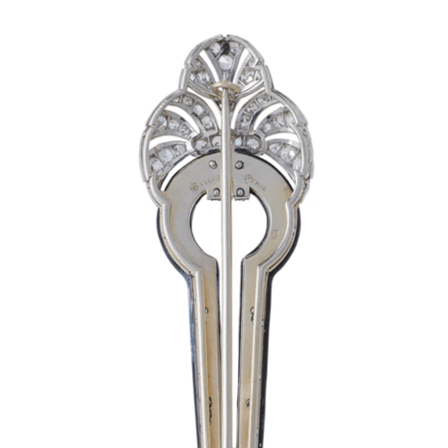 Boucheron Paris Art Deco Platinum & 18KT Yellow Gold Diamond & Enamel Brooch back