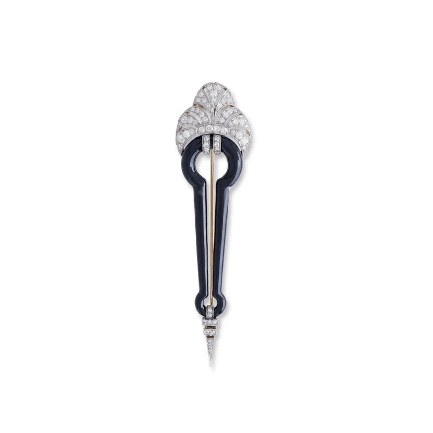Boucheron Paris Art Deco Platinum & 18KT Yellow Gold Diamond & Enamel Brooch front