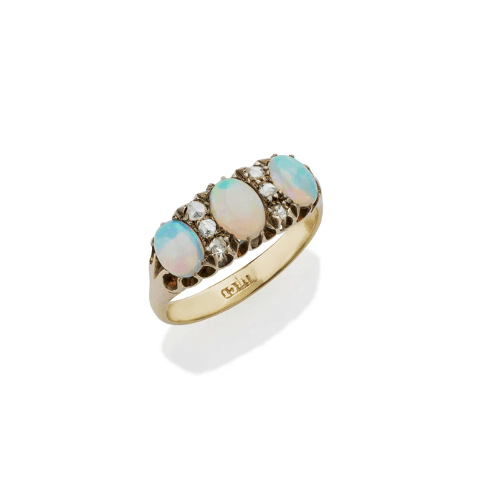 Edwardian 18KT Yellow Gold Opal & Diamond Ring top
