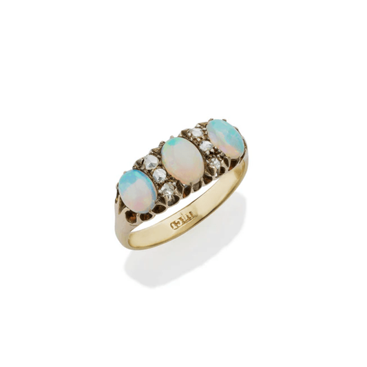 Edwardian 18KT Yellow Gold Opal & Diamond Ring top