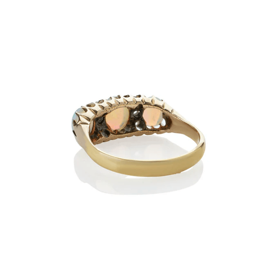 Edwardian 18KT Yellow Gold Opal & Diamond Ring back