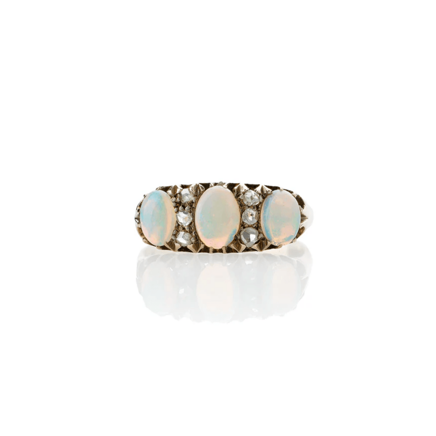 Edwardian 18KT Yellow Gold Opal & Diamond Ring front