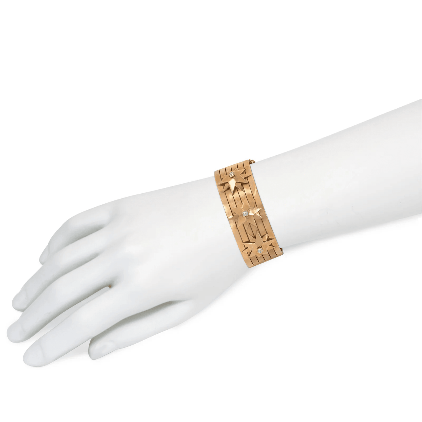 French Victorian 18KT Yellow Gold Diamond Bracelet on wrist