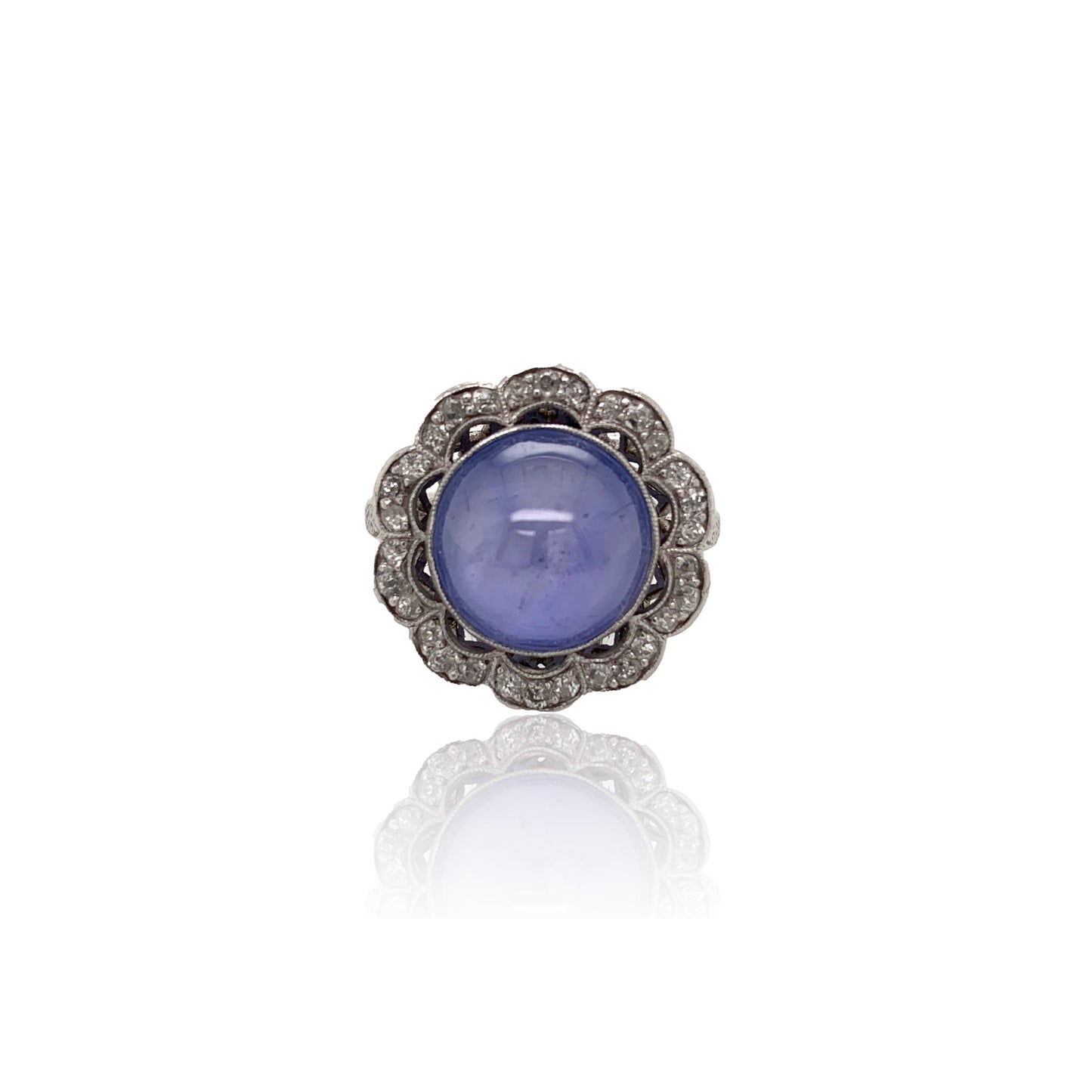 Art Deco Platinum Star Sapphire & Diamond Ring front view