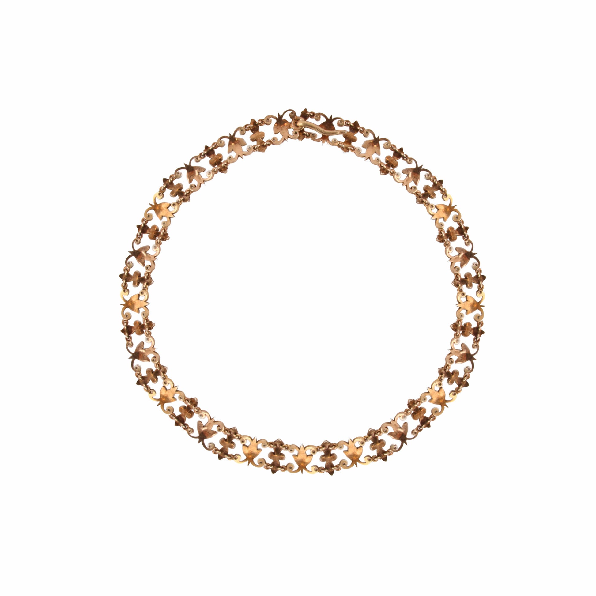 French Antique Silver & 18KT Yellow Gold Diamond Necklace back