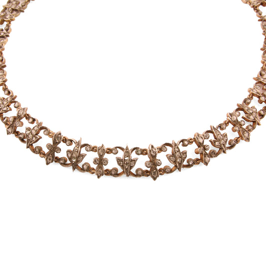 French Antique Silver & 18KT Yellow Gold Diamond Necklace close-up front