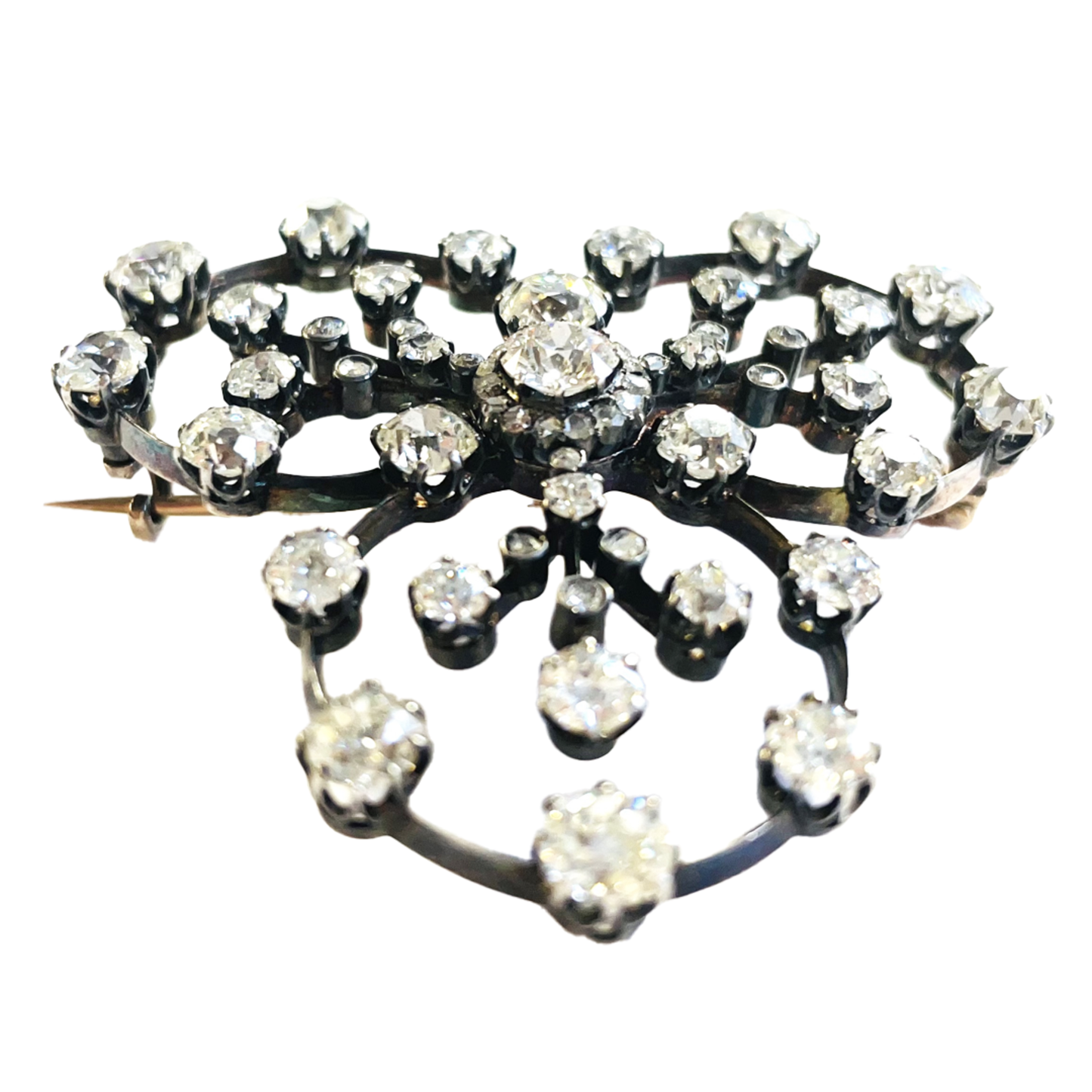 Victorian Silver & 18KT Yellow Gold Diamond Brooch bottom