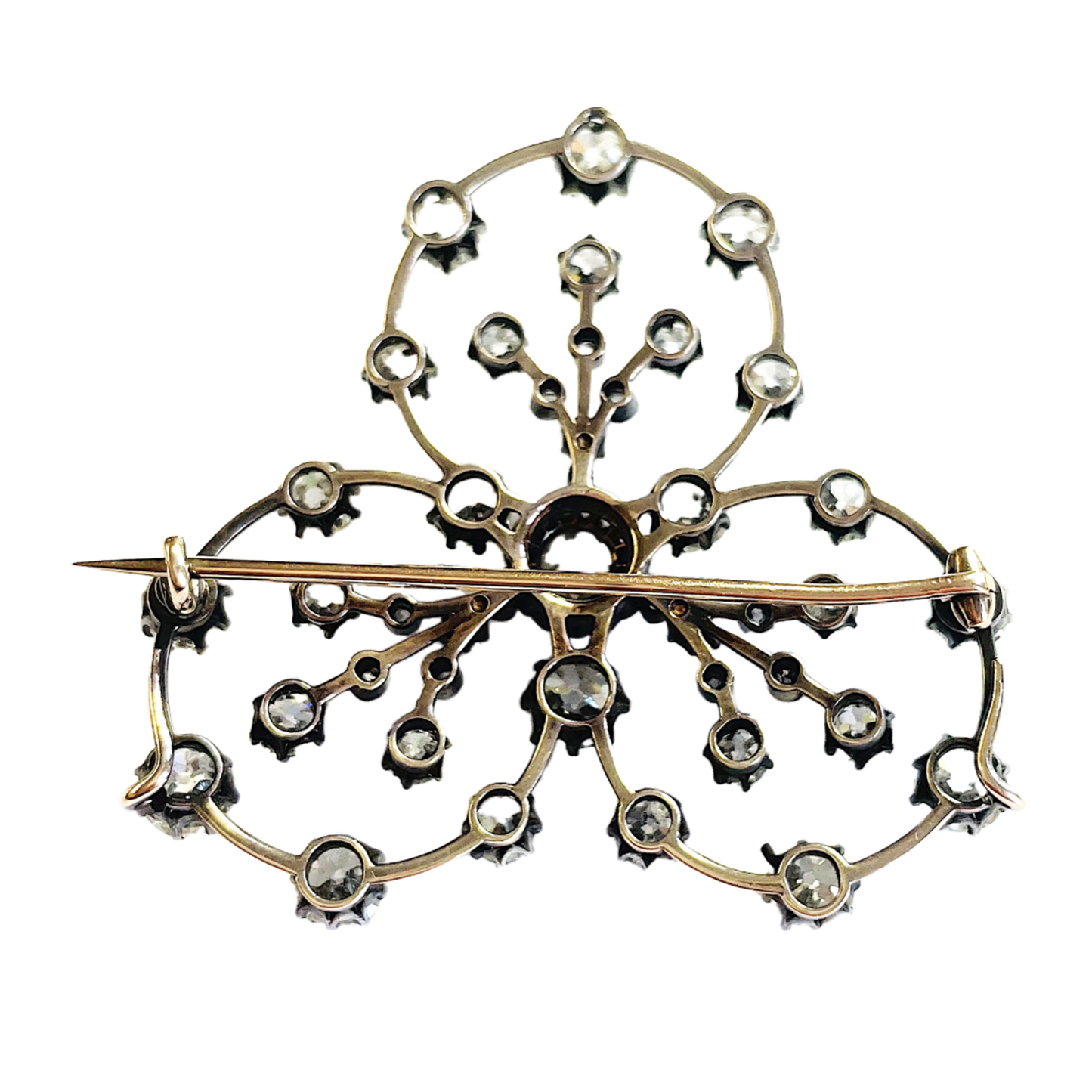 Victorian Silver & 18KT Yellow Gold Diamond Brooch back