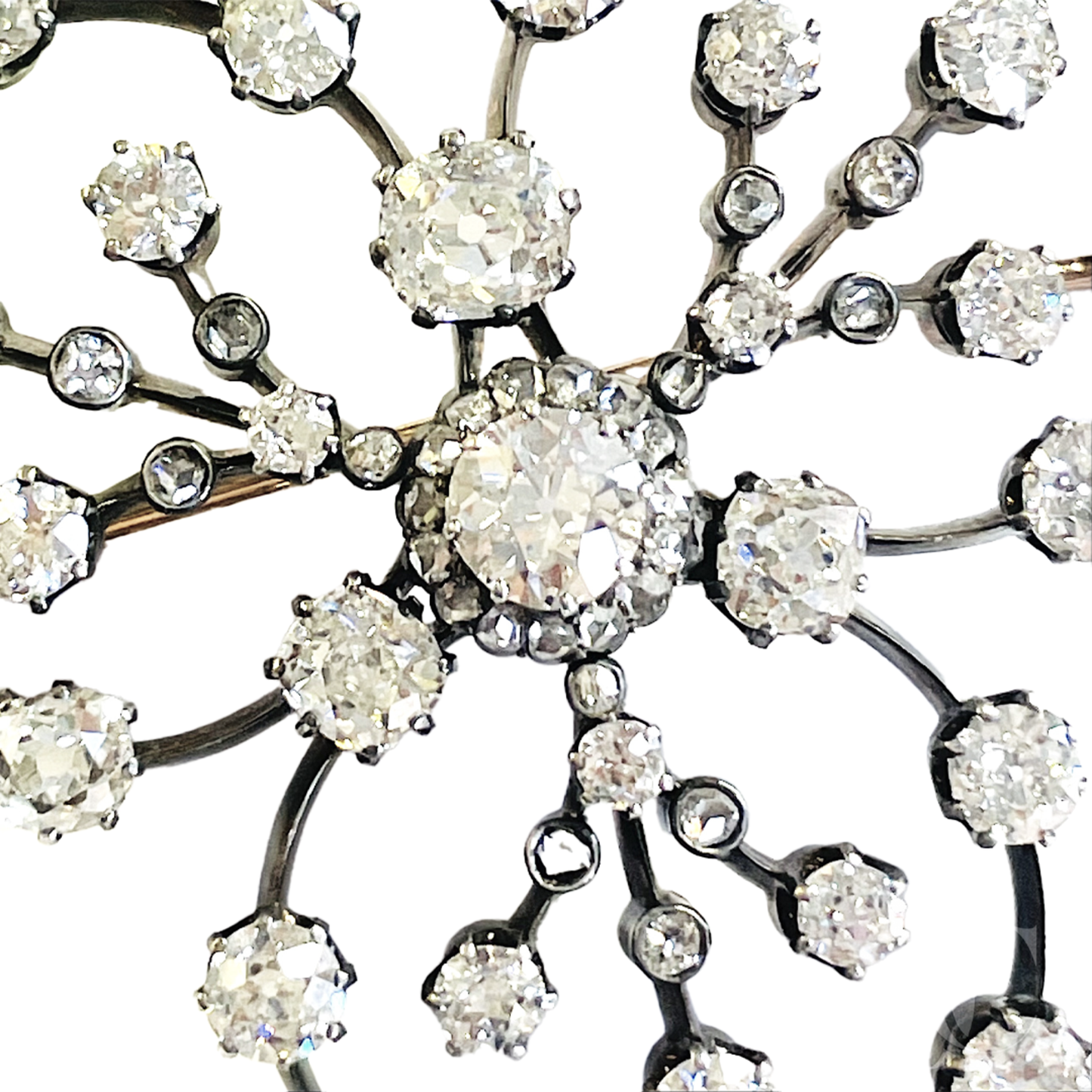 Victorian Silver & 18KT Yellow Gold Diamond Brooch close-up front