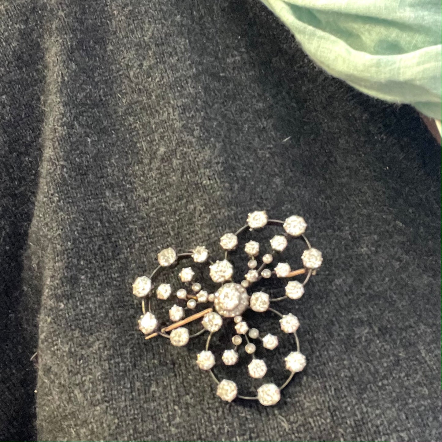 Victorian Silver & 18KT Yellow Gold Diamond Brooch worn as brooch