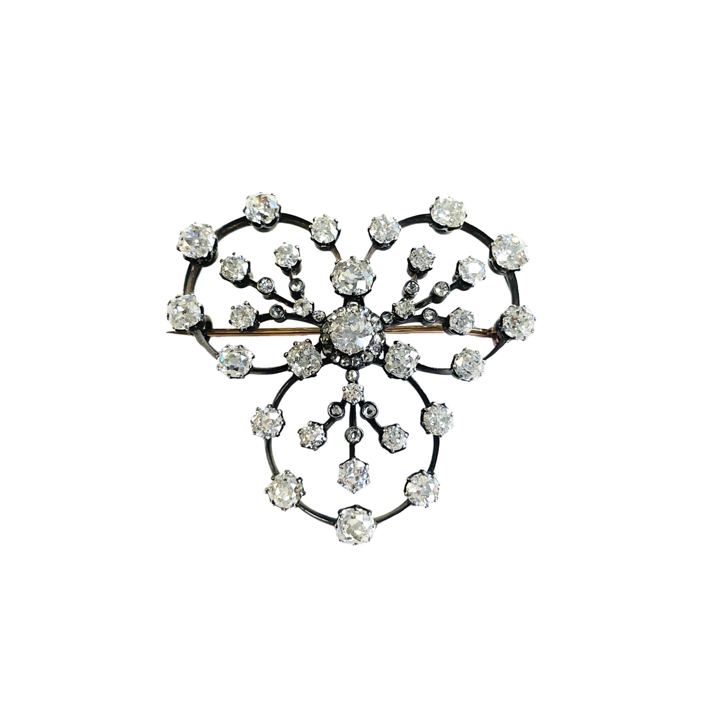 Victorian Silver & 18KT Yellow Gold Diamond Brooch front