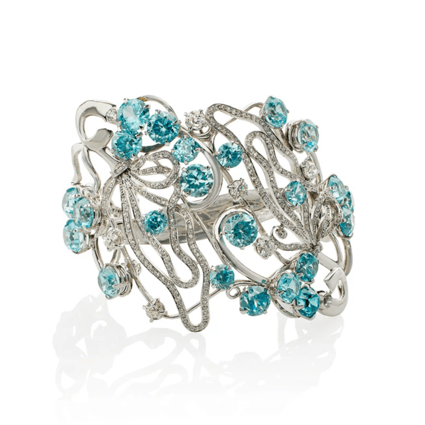 Seaman Schepps Post-1980s 18KT White Gold Diamond & Zircon Bracelet front