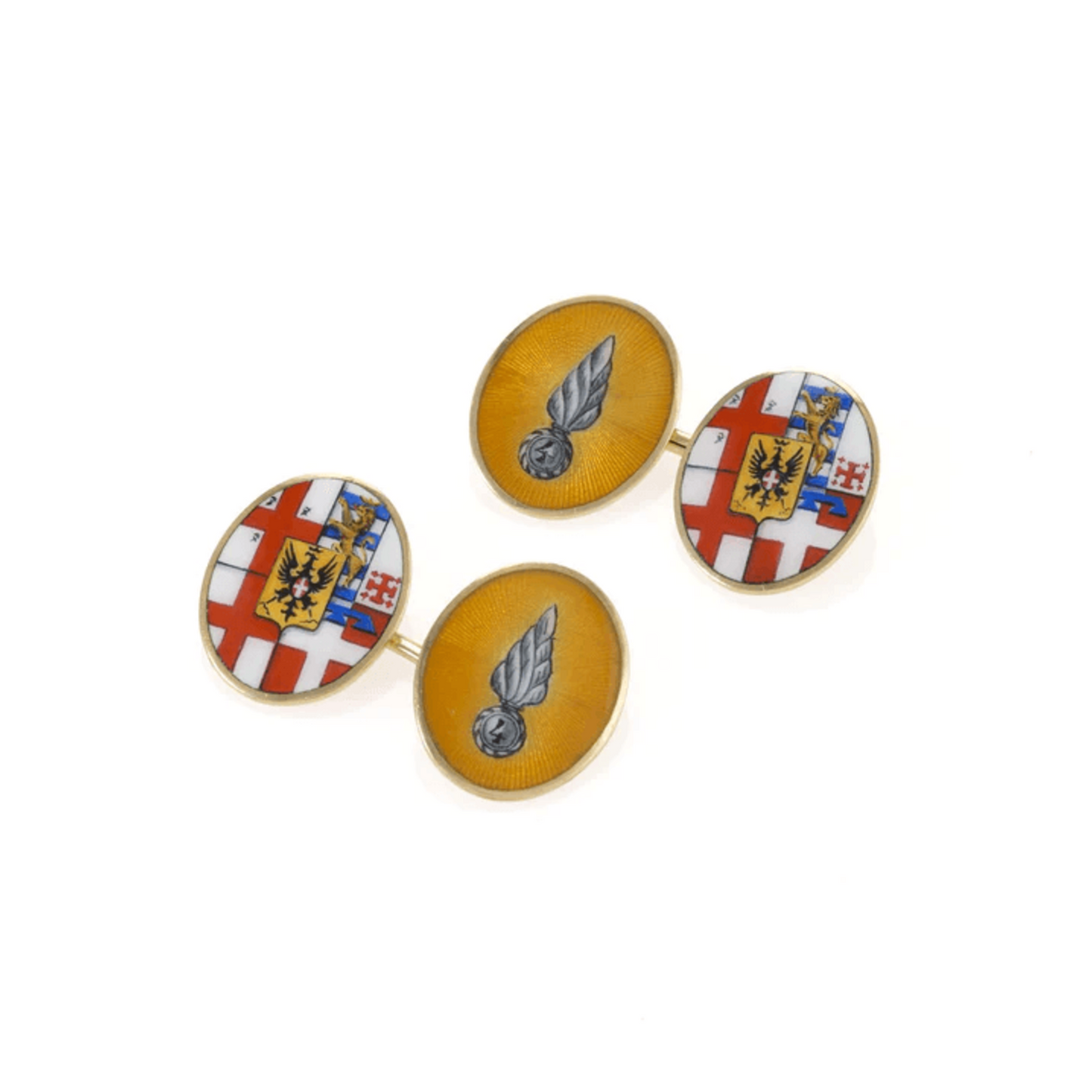 Granero Torino Italian 1980s 18KT Yellow Gold Enamel Cufflinks front