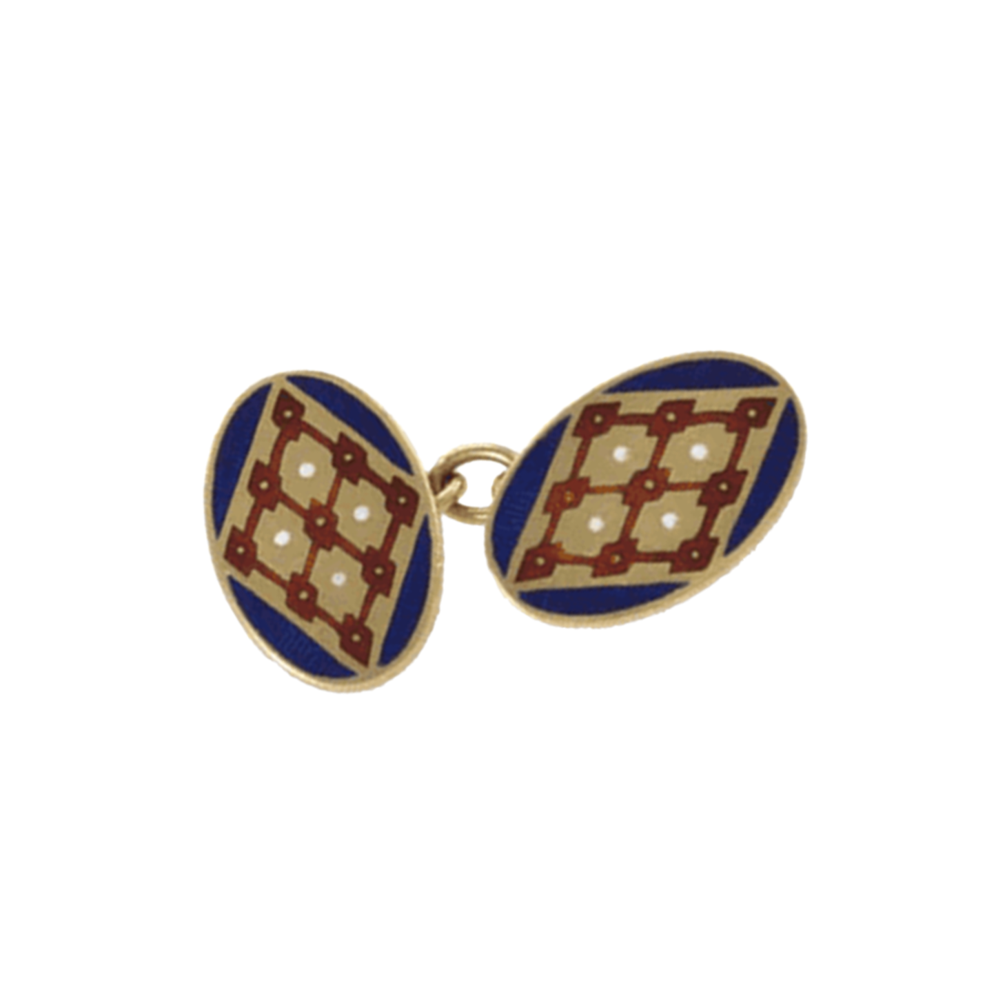 1940s 18KT Yellow Gold Enamel Cufflinks close-up front