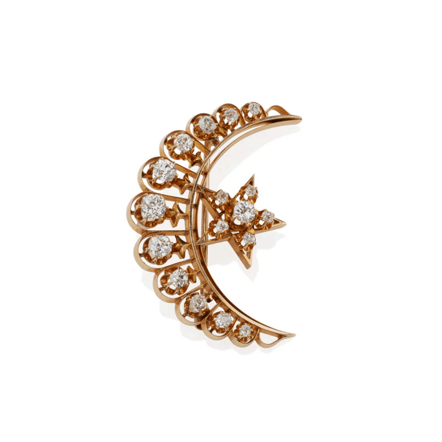 Victorian 18KT Yellow Gold Diamond Brooch front