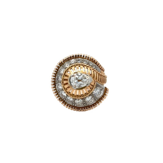 1940s 18KT Yellow Gold Diamond Ring front