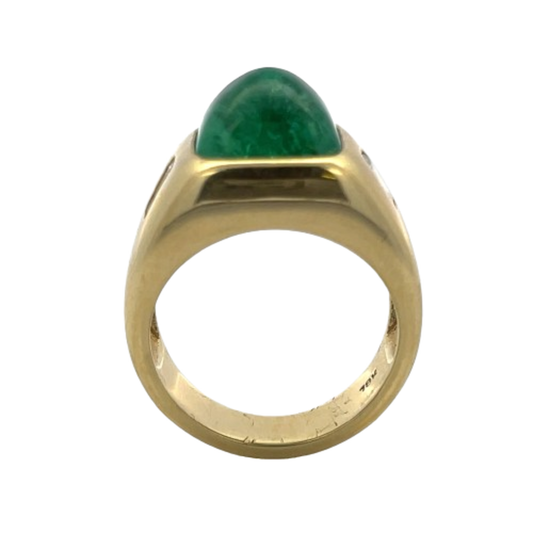 1970s 18KT Yellow Gold Emerald & Diamond Ring profile