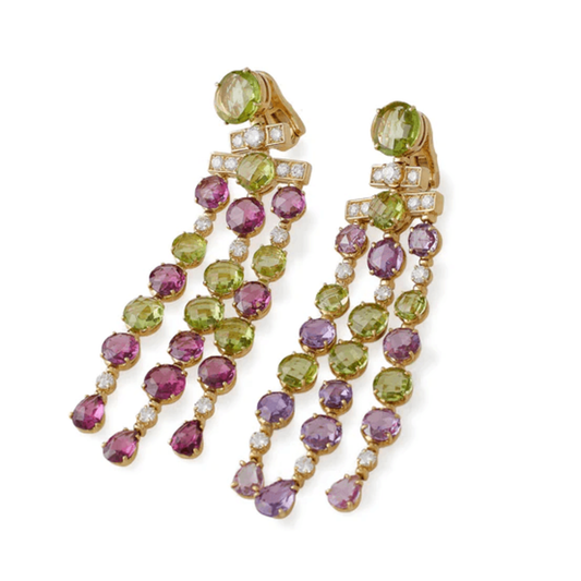 Bulgari Rome Post-1980s 18KT Yellow Gold Diamond, Peridot & Tourmaline Earrings side
