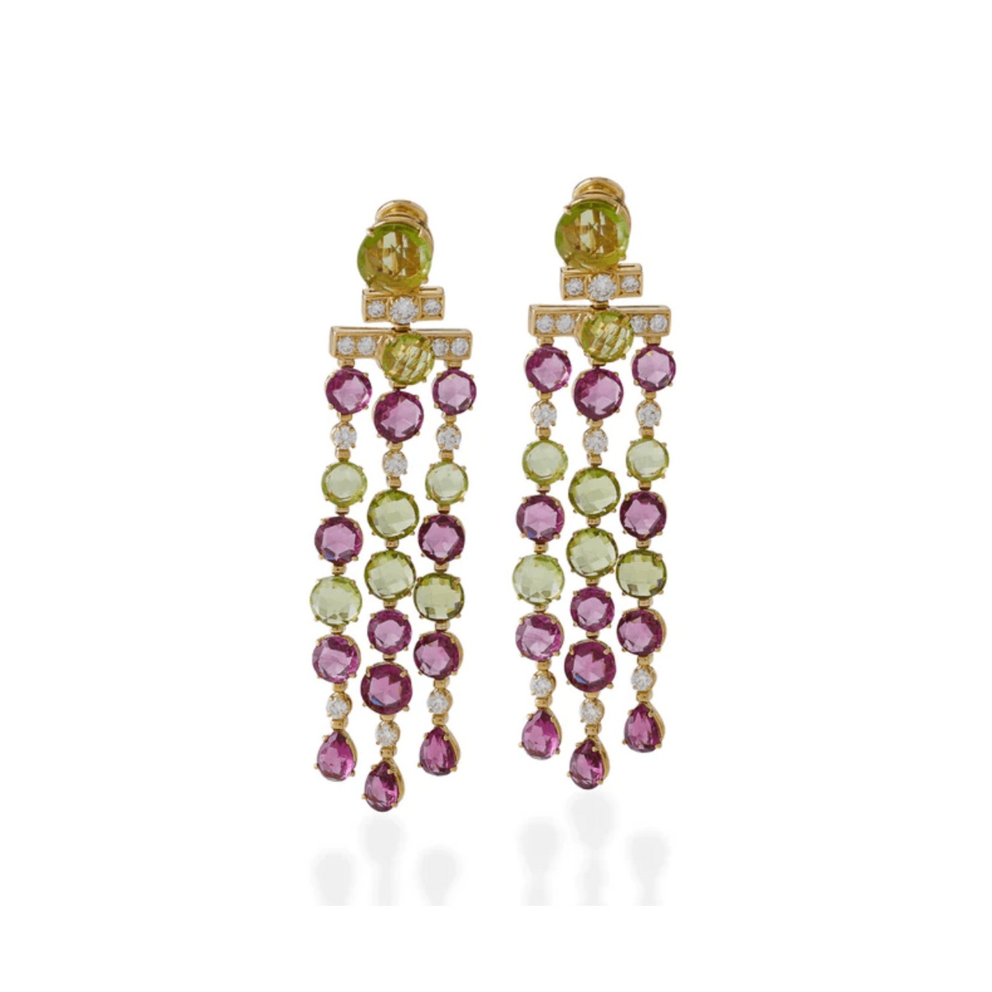 Bulgari Rome Post-1980s 18KT Yellow Gold Diamond, Peridot & Tourmaline Earrings front