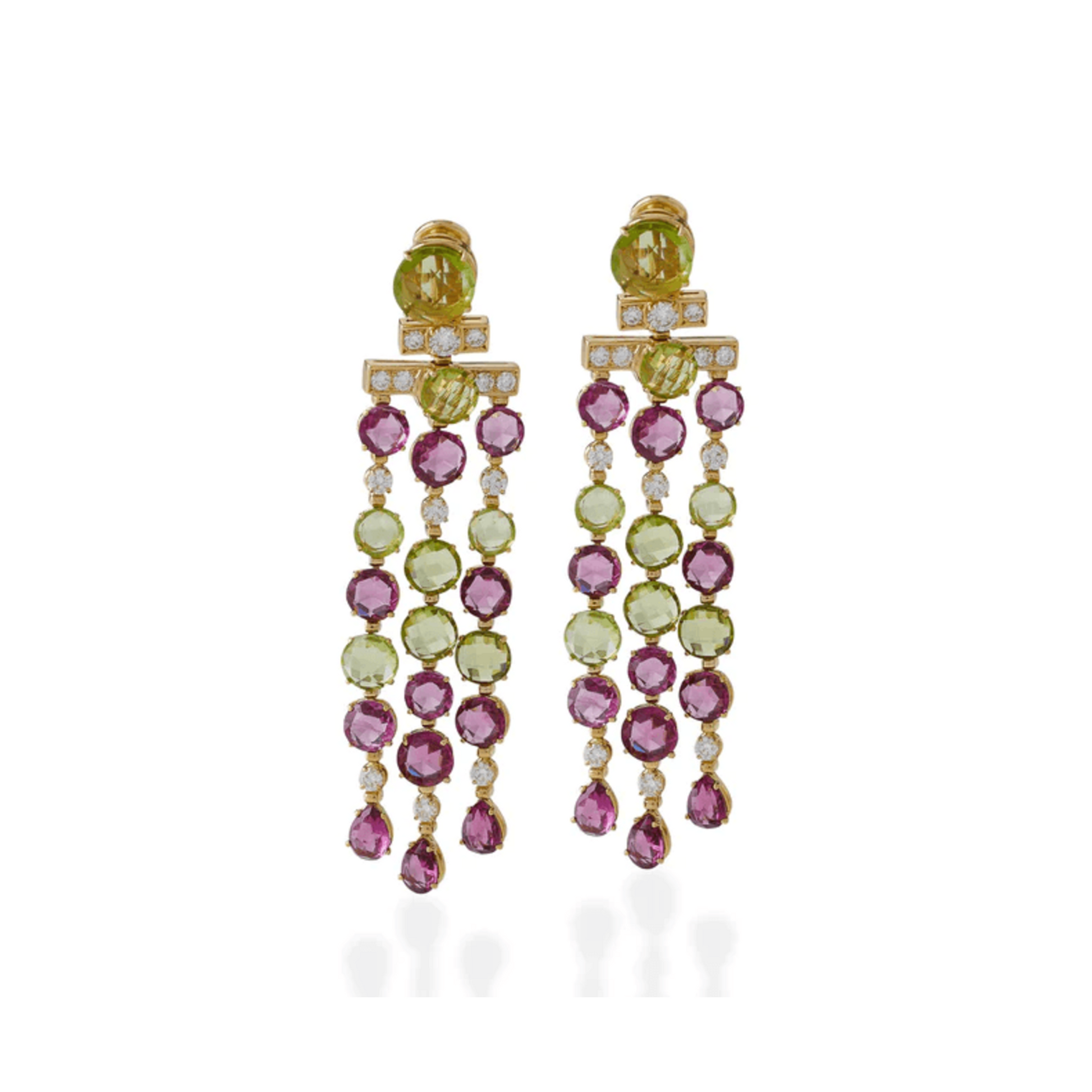 Bulgari Rome Post-1980s 18KT Yellow Gold Diamond, Peridot & Tourmaline Earrings front