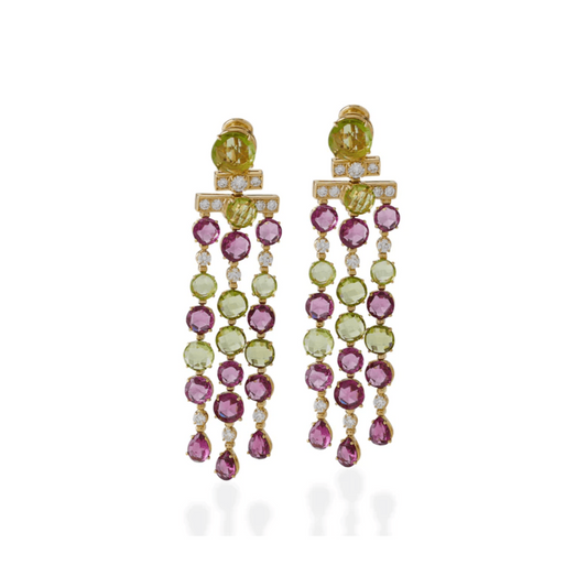 Bulgari Rome Post-1980s 18KT Yellow Gold Diamond, Peridot & Tourmaline Earrings front