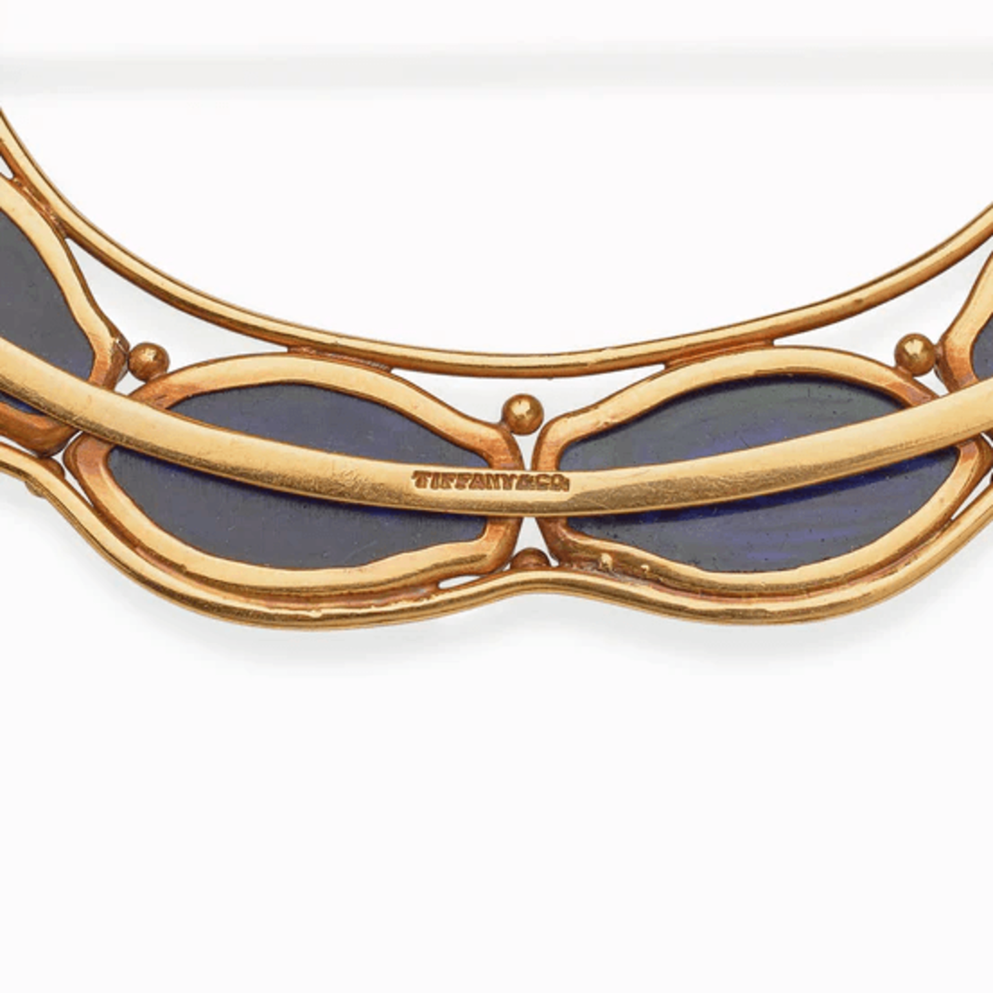 Tiffany & Co. Edwardian 18KT Yellow Gold Favrile Glass Scarab Brooch signature